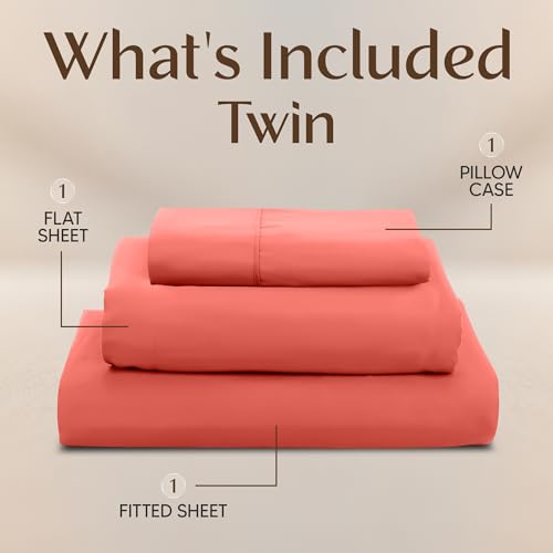 Image of Utopia Bedding Twin Sheet Set - 3 Piece Bed Sheets for Twin Size Bed, Soft and Breathable Microfiber, Includes 1 Fitted Sheet, 1 Flat Sheet and 1 Pillowcase - Oeko Tex (Coral)