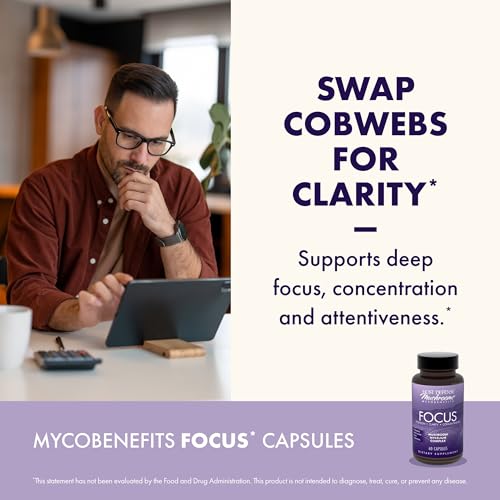 Host Defense MycoBenefits Focus Capsules - Mushroom Supplement for Brain Health Support - Neurological Function Aid for Adults - Includes Lion\'s Mane, Reishi & B Vitamins - 60 Capsules (30 Servings) - Thumbnail 5