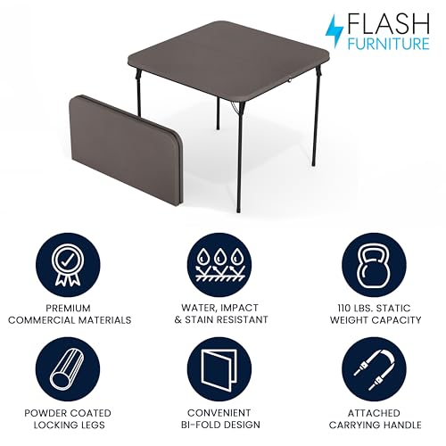 Flash Furniture Dunham 2.83' Square Plastic Folding Event Table with Carrying Handle, Bi-Fold Banquet Table for Indoor/Outdoor Events, Dark Gray by Flash Furniture - Used condition - Image 2