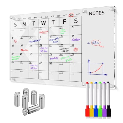 Acrylic Calendar for Wall,Measures Approximately ðŸðŸ‘\" ð± ðŸðŸ”\" Acrylic Dry Erase Board,Acrylic White Board,Clear Dry Erase Board,Acrylic Wall Calendar,Clear White Board for Wall