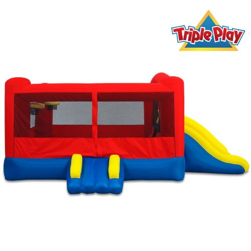 Blast Zone Triple Play - Inflatable Combo Bounce House With Blower - Premium Quality - Holds 7 Kids - Double Slides #TOP5