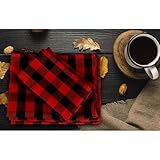 Nvzi 10 servilletas simples a cuadros, servilletas suaves cuadradas, mesas de bodas, restaurantes, bodas, fiestas, cenas, 40 x 40 cm, negro y rojo