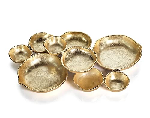 Zodax Cluster Of 9 Round Serving Antique Gold Finish, Aluminum Base 19" X 12" X 2.5" #TOP8