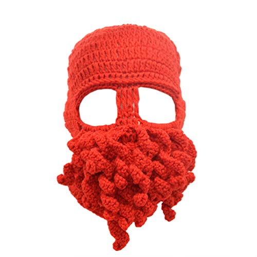 Stylish Unisex Knit Octopus Beanie Windproof Ski Mask Hat Cap Keep Face Warm Red Cover