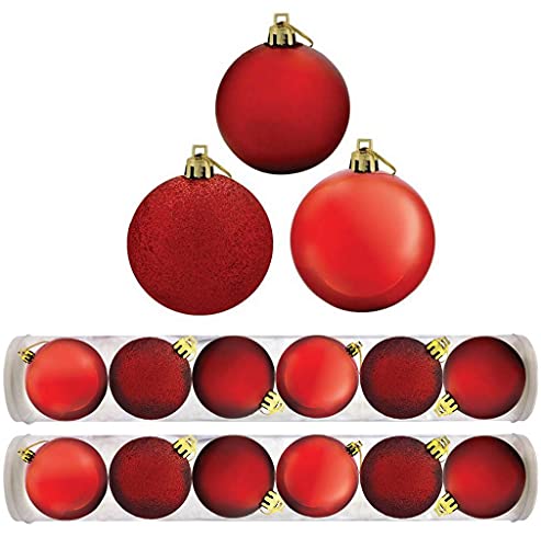 Kit 24 Bolas De Natal Mista Gliter, Fosco e Brilho Dourado E Vermelho 8cm
