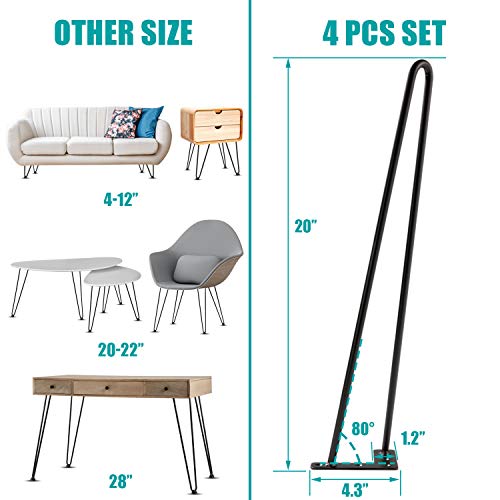 MSOBAIW 20 Inch Hairpin Legs, Tow Rod Iron Wire Metal Table Legs for Coffee and End Table, Bench, Chair, Stool, 3/8" Diameter Satin Black Mid Century Modern Style DIY Furniture by MSOBAIW - Used condition - Image 7