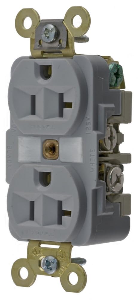 Hubbell HBL5362GY Duplex Receptacle, HD Industrial Grade, 20 amp, 125V, 5-20R, Gray