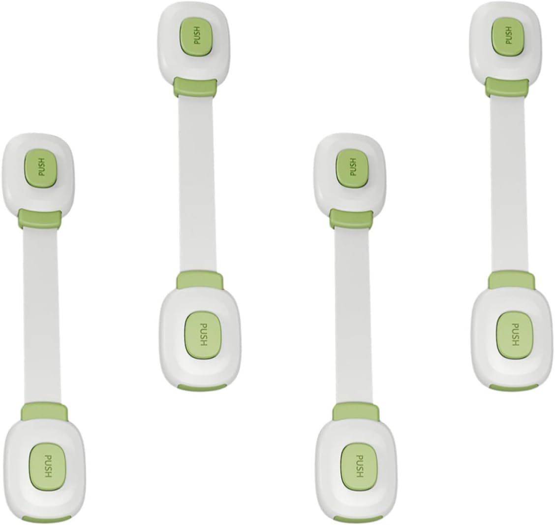 4pcs Straps Latches Childproof Locks for Cabinets and Toilet Seat, No Tools Needed, Abs and Pe Material, Green Furniture Strap Locks for Safety and Protection
