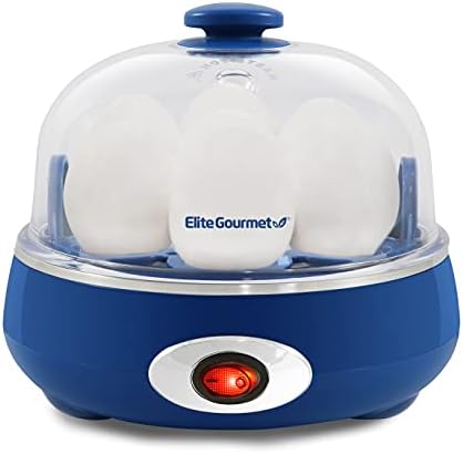 Elite Gourmet EGC007CBL# Rapid Egg Cooker, 7 Easy-To-Peel, Hard, Medium, Soft Boiled Eggs, Poacher, Omelet Maker, Auto Shut-Off, Alarm, 16-Recipe Booklet, BPA-Free, Cobalt Product Image