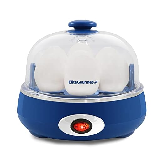 Elite Gourmet EGC322CBL Rapid Egg Cooker, 7 Easy-To-Peel, Hard, Medium, Soft Boiled Eggs, Auto Shut-Off, Alarm, 16-Recipe Booklet, Blue