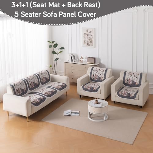 Image of HOKIPO 'HeavenHue' Fleece Soft Touch Quilted Sofa Cover 5 Seater Set - Washable 3+1+1 Sofa Panel for Seat & Back | Mystic Wings (IN-840-D7*2 + IN-838-D7*4)