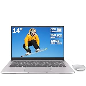 LEEDOW 14" Laptop with Celeron N4000, 6GB RAM 128GB SSD Portable Laptop PC, Lightweight Student Notebook, Fast Dual-Band WiFi, Bluetooth 5.0, Mini HDMI Silver