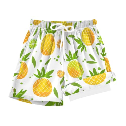 Boy Swim Trunks with Compression Liner Pineapples Boys Swim Shorts Quick Dry Beach Shorts