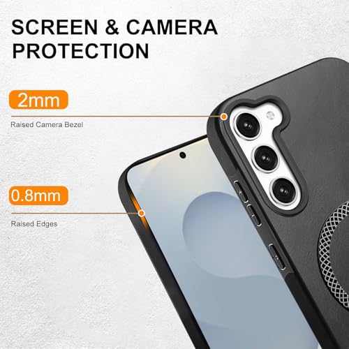 Image of KARWAN Shockproof Hybrid Leather Finish Back Case Cover Compatible with Samsung Galaxy S23 with Wireless MagEaze Charging Cover, Anti-Scratch Shield Case with Strong Minimalist Design (Black)