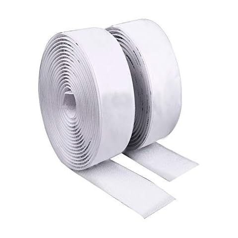 JUHONNZ Self Adhesive Tape,5m Double Sided Sticky Heavy Duty Hook and Loop Tape, Strips for Fabric with Back Sticky Glue 25mm White Cover