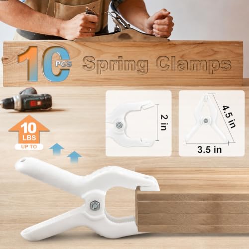 Image of 10 Pcs Spring Clamps, PureGuard 4.5 Inch Plastic Balloon Arch Clips Clamps Heavy Duty for Arch Backdrop Stand Woodworking Photography Crafts Decoration, White
