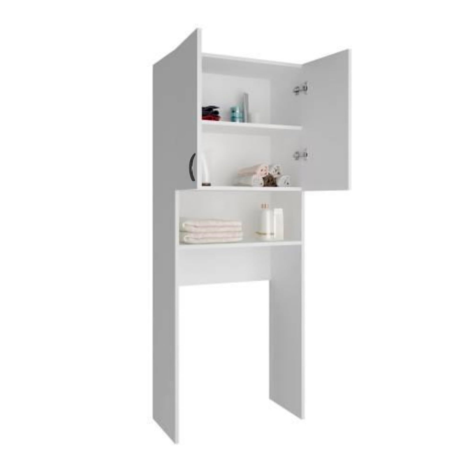 Armario Multiusos Atenas 182 de 65x32x182 cm Fabricado en MDF y Melamina | Mueble Alto para Lavadora | Estantería Organizador de Baño | Almacenamiento con Estantes | Blanco