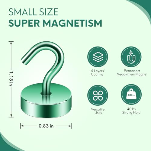 Image of Neosmuk Magnetic Hooks Steel Tube Design for Cruise,40lb+ Green,10 Pack | Cruise Ship Essentials,Heavy Duty Magnett Hooks for Cabins, Refrigerator, Grill, Hanging, and Travel Extra Strong Must-Haves