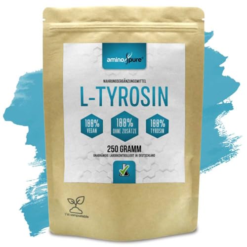 aminopure® | Tyrosin Pulver pur | reines L-Tyrosin ohne Zusatzstoffe | Fermentation aus Mais (gentechnikfrei) | 100% vegan und schadstoffgeprüft im Labor | 250 Gramm