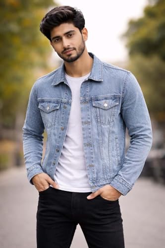 Image of KOTTY Men's Classic Denim Jacket with Button Closure and Structured Fit for Casual Outdoor Styling
