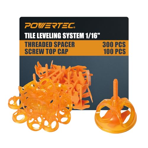 Image of POWERTEC Tile Leveling System Kit - 1 /16 inch Spacer Clips & Patent-Pending Reusable Ergonomic Twist Caps, Lippage-Free Tile Installation, 400 Pieces (72109)