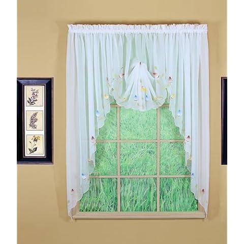 Today's Curtain,Vineyard 3-D Appliqué,Swagger 63", White, 90" W x 63" L Cover
