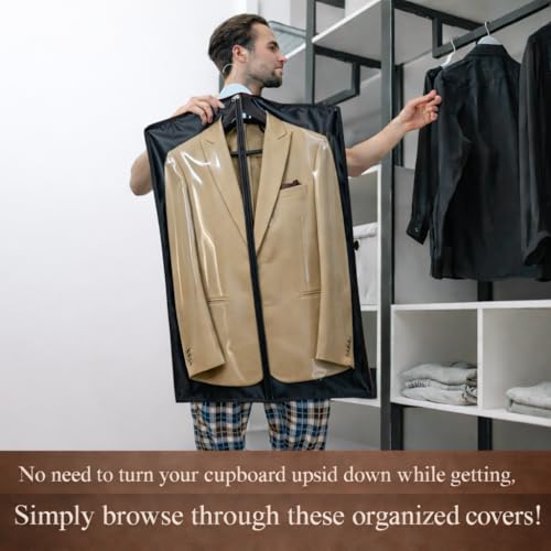 Image of Coat Cover | Foldable Rexin Blazer & Suit Cover with Zipper | Transparent Garment Bag for Wardrobe Storage | Dust & Moisture Protection Clothing Organizer | Pack of 2 | Black | Height-36 inch