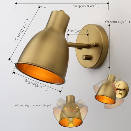 Image of Pathson Dimmable Vintage Metal Wall Sconce - Adjustable Light Head, Hardwired Bedside Vanity Light for Bedroom, Bathroom & Dining Room