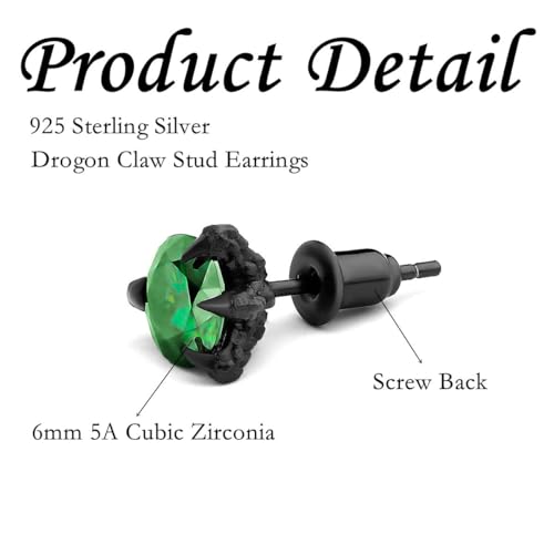 Hopply S925 Sterlings Silver Dragon Claw Stud Earrings,Hypoallergenic Cubic Zirconia Screw Back Mens Earrings Jewelry for Women2