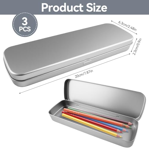 Lytonix 3 Stück Stiftebox Metall, 20 × 6.3 × 2.3 cm mit Klappdeckel Metallbox Klein, Metalldosen mit Deckel, Metalldose Eckig, Stifte, Kugelschreiber Blechdose, zur Aufbewahrung Kleiner Gegenstände