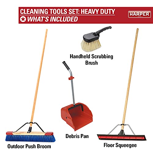 Harper 37518500 Heavy Duty Cleaning Set With Outdoor Push Broom, Floor Squeegee, Debris Pan And Handheld Scrubbing Brush #TOP1