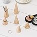 MyGift Wooden Ring Holder Set of 6 - Natural Wood Engagement & Wedding Jewelry Display Cone for Women, Men - Modern Triangular Freestanding Ring Organizer for Vanity, Retail (3 Sizes)