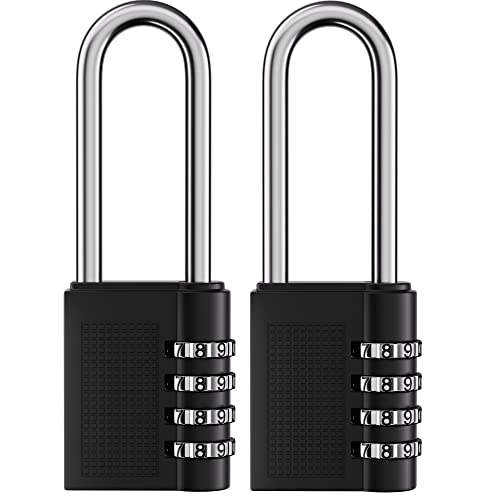 Keiuline 4 Digit Outdoor Waterproof Long Combination Lock For School Gym Locker, Gate, Yard，Fence Locks 2 Pack Small Black Combo Padlock #TOP5