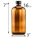 Cornucopia 16oz Amber Glass Bottles with Reusable Chalk Labels and Lids (2 Pack), Refillable Brown Boston Round Bottles, with Black 28-400 Caps