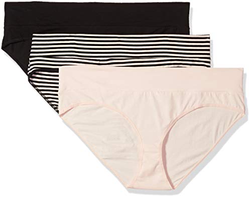 Motherhood Maternity Women's 3 Pack Fold Over Brief Panties black/pink stripe multi pack