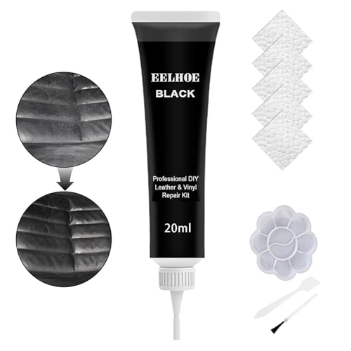 Juego de Reparación de Cuero negro, cuero liquido reparador, Restaurador de Relleno de Cuero, Reparación de Arañazos de piel líquida negro, reparador cuero para Sofá, piel, Chaqueta de Cuero