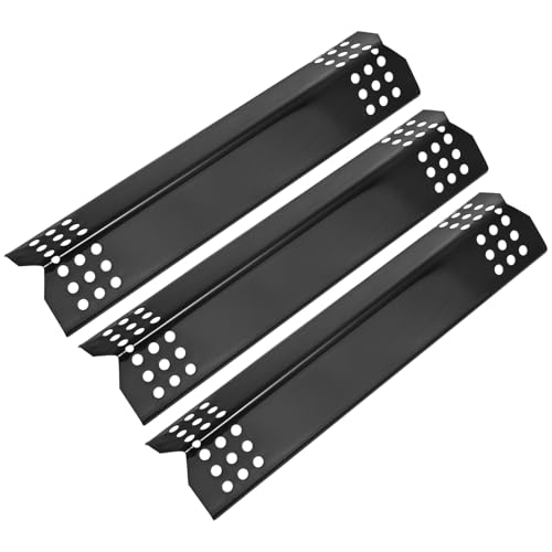 M METERXITY 3-Pack Grill Heat Plates Replacement Parts for Nexgrill, 14.6 Porcelain Steel Heat Tents Burner Cover for Charbroil, Heat Shields for Outdoor Gas Grill [Black]