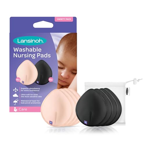 Lansinoh - Discos Lavables de Lactancia - Reutilizables, Ultra Absorbentes y Ecólogicos - Viscosa de Bambú - Negro y Beige, 8 Discos
