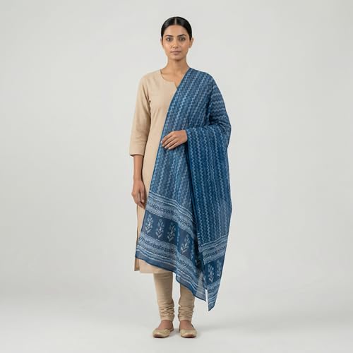 Image of Women's Striped Pattern Pure Cotton Jaipuri Printed Dupatta Lightweight Soft Comfortable Traditional Design