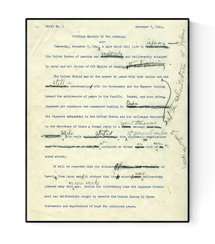 Un jour qui vivra dans l'infamy | Franklin Delano Roosevelt | FDR | Attack On Pearl Harbor | Seconde Guerre mondiale | Impression d'art (28 x 35,6 cm)