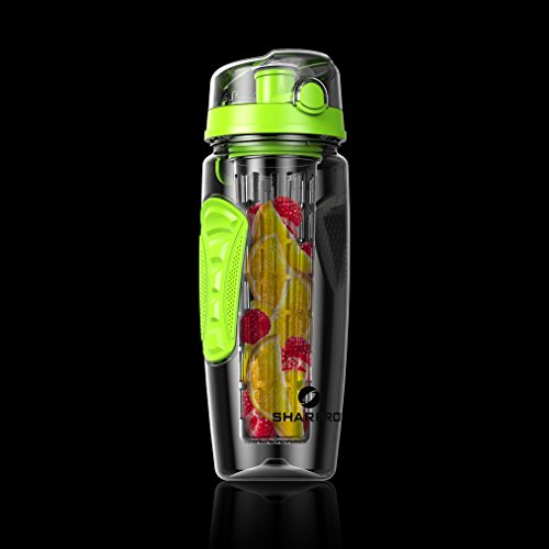 Sharpro 32 Oz. Infuser Water Bottles - Featuring A Full Length Infusion Rod, Flip Top Lid, Dual Hand Grips (Energy Green) #TOP3