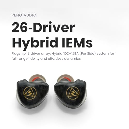 Image of 26-Driver Wired IEM in Ear Monitor with 10 Knowles + 2 Sonion BA + 8mm Dynamic, High-Transparency Resin, 0.78mm /mmcx, Flagship Full-Spectrum: HD Resolution, Deep Bass, Black (3.5 mm /mmcx)