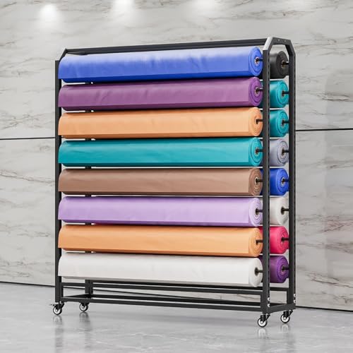 Estante de almacenamiento de tela resistente con barra ajustable para colgar, nizer para vinilo, cuero y material, perfecto para manualidades y suministros de costura