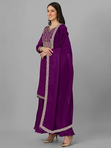 TRENDMALLS Women's Art Silk Embroidery Sequence Work Kurta Sharara Set with Dupatta For Women3