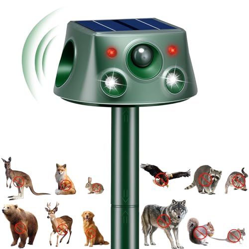 Ahuyentador de gatos por ultrasonido solar para animales, ahuyentador de martas de hasta 12 m, para jardín, resistente al agua, 13,5 KHZ-65,5 KHZ, automático, para gatos, perros, martas, ratones