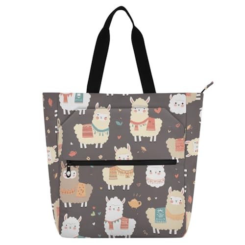 Bolsas de mano para libros en gris oscuro con diseño de alpaca y bolsillos con cremallera