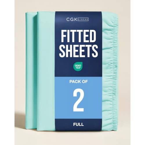 Full Fitted Sheet - Pack of 2 Single Fitted Bottom Sheet Only - Spa Blue | Fits Mattress Up To 16" Deep Pockets - Extra Soft, Breathable & Cooling - Hotel Quality, Shrink and Wrinkle Free Fu