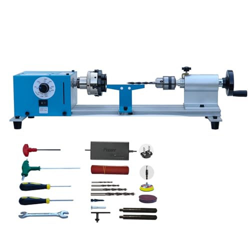 Mini Lathe Wood Lathe Machine Multi-Purpose Type Extended Processing Diameter 2.5 Inche, Processing Length 7.5 Inche Support for Drilling