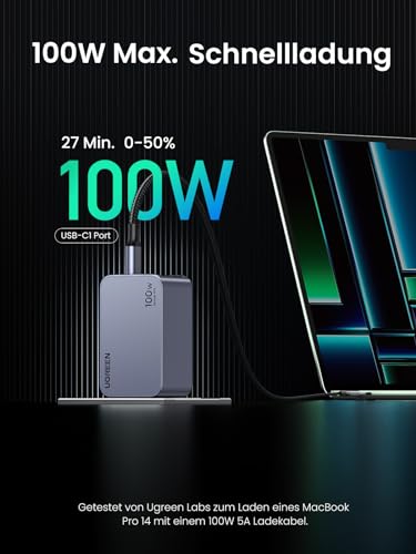 UGREEN USB C Ladegerät 100W, Nexode Pro Mini Charger, GaN 3-Port Netzteil – Ansicht 2