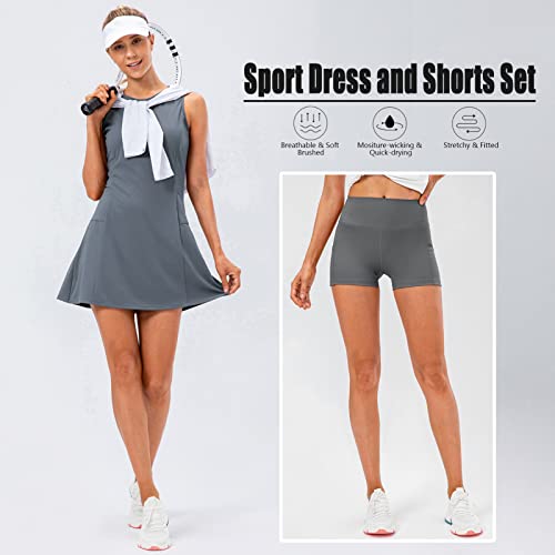 Staright Conjunto de calção e vestido feminino tênis sem mangas vestido tanque com bolsos para trein